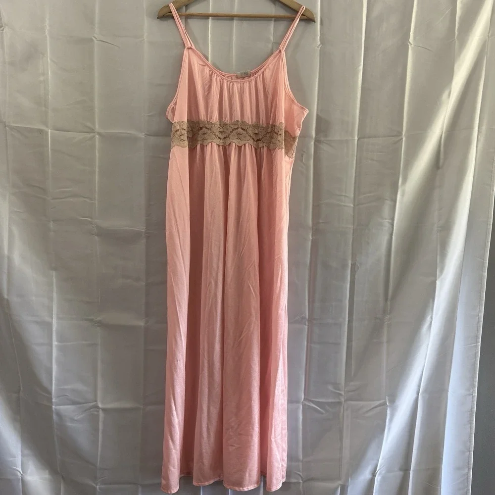 Vintage Womens 3X Undercover Wear Long Nightgown Pink Peek A Boo‎ Band Sexy USA
